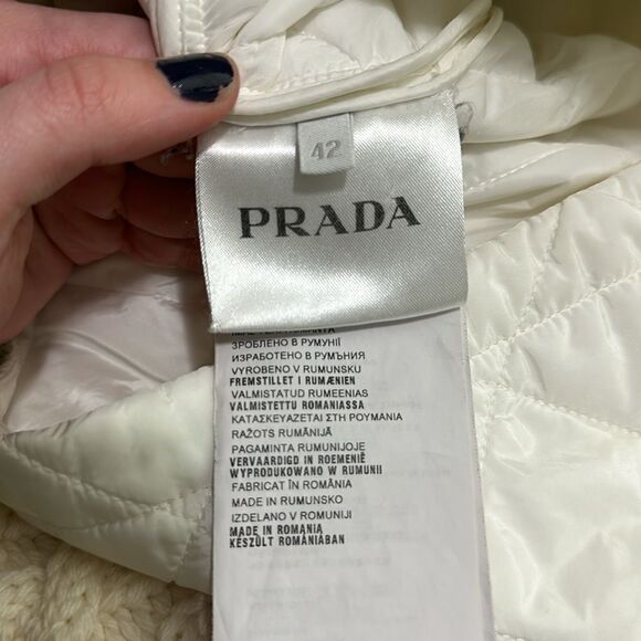Prada White 3/4 Quilted/Knit Collar Jacket - Picture 7 of 9